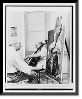 Pablo Casals, seated, playing cello while being painted by Luis Quintanilla Classic, Historic Reproduction