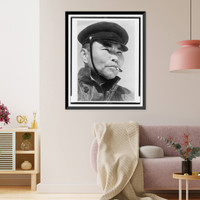 Historic Framed Print, [Head-and-shoulders portrait of helmsman I. Darkhanov of the Baikal Collective Fisheries, facing right, wearing hat, with cigarette in his mouth, Buryat-Mongolian Autonomous Soviet Socialist Republic],  17-7/8" x 21-7/8"