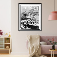 Historic Framed Print, [Dwight David Eisenhower in a car at head of a parade going up Broadway, waves to crowd].World Telegram photo by Dick DeMarsico.,  17-7/8" x 21-7/8"