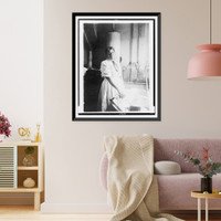African American woman, three-quarter length portrait, standing, facing front, doing laundry at wash tub, in Washington, D.C. or New York, Vintage Print