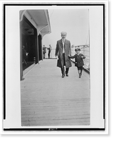 Japanese man and boy walking on deck of the Lusitania, Historic Print
