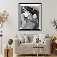 Historic Framed Print, [Louis Armstrong, half-length portrait, facing left, playing trumpet],  17-7/8" x 21-7/8"