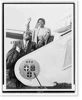 Historic Framed Print, [Louis Armstrong and wife boarding airplane for Stockholm],  17-7/8" x 21-7/8"