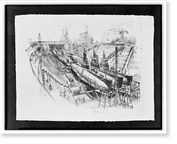 Submarines in dry dock.Pennell, Vintage Poster