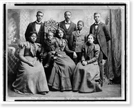 Historic Framed Print, [(Back row, left to right) Mr. Davis, Mr. Sherrill, Mr. Allen, and (front row, left to right) Miss Amanda Davis, Mrs. Sherrill, Mrs. Allen with two children].DeYoungs', New York.,  17-7/8" x 21-7/8"