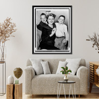 Angela Lansbury, three-quarter length portrait, seated with daughter Deidre and son Andrew.World Telegram & Sun photo by Roger Higgins, Antique Print