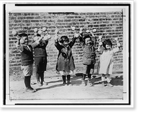 Five Asian children holding up small barbells Classic, Antique Poster