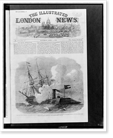 The Civil War in America. Naval engagement in Hampton Roads: the Confederate iron-plated steamer Merrimac (or Virginia) running into the Federal sloop Cumberland.from a sketch by T. Nast. Heritage