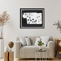 Historic Framed Print, [Plywood chairs, sketches of various views],  17-7/8" x 21-7/8"