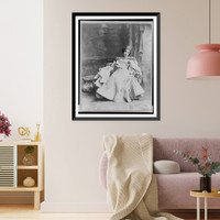 Olga Nethersole, full-length portrait, reclining in chair, facing front, holding fan, Vintage Poster