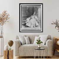 Olga Nethersole, full-length portrait, reclining in chair, facing front, holding fan, Vintage Poster