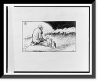 Fidel Castro building a sand castle on a tiny island as a huge wave bears down on him.Oliphant, Antique Poster