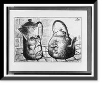 The face of presidential candidate Bob Dole shown as a coffee pot and Bill Clinton's face as a tea kettle.Oliphant. Classic, Historic Print
