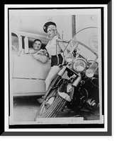 Jayne Mansfield, posed as motorcycle cop Miss Traffic Stopper, ticketing male driver, Vintage Wall Art