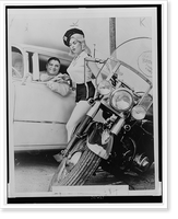 Jayne Mansfield, posed as motorcycle cop Miss Traffic Stopper, ticketing male driver, Vintage Wall Art