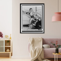 Jayne Mansfield, posed as motorcycle cop Miss Traffic Stopper, ticketing male driver, Vintage Wall Art