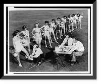 Eleven finalists, selected from 250 students at Mount San Antonio College, Pomona, competing for the Queen of the Los Angeles County Fair, stand on lawn, in front of judges Antique Wall Art Print