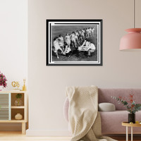 Eleven finalists, selected from 250 students at Mount San Antonio College, Pomona, competing for the Queen of the Los Angeles County Fair, stand on lawn, in front of judges Antique Wall Art Print