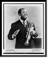 Historic Framed Print, [Louis Armstrong, half-length portrait, standing, facing front, holding trumpet],  17-7/8" x 21-7/8"