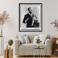 Historic Framed Print, [Louis Armstrong, half-length portrait, standing, facing front, holding trumpet],  17-7/8" x 21-7/8"
