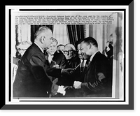 Historic Framed Print, [President Lyndon B. Johnson gives Dr. Martin Luther King one of the pens used in the signing of the Voting Rights Act of 1965, in the background are Rep. Claude Pepper (center) and Rev. Ralph Abernathy],  17-7/8" x 21-7/8"