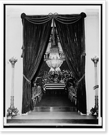 Flag-draped casket of President Franklin D. Roosevelt in East Room of the White House before the funeral service, Vintage Poster