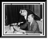 President Franklin D. Roosevelt seated at desk with his mother, Mrs. James Roosevelt, reading congratulatory letters at his Hyde Park, New York, estate, Historic Print