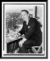 Curt Gowdy, three-quarter length portrait, seated at microphone in stadium, facing left, Antique Wall Art