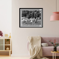 Historic Framed Print, [Girls playing ring-around-a-rosy on lawn, Hillcrest Children's Center, Washington, D.C.],  17-7/8" x 21-7/8"