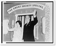 Historic Framed Print, [President Lyndon B. Johnson and Mrs. Johnson wave from the back of the Great Society Special"]",  17-7/8" x 21-7/8"