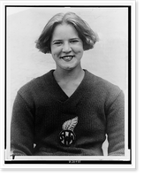 Gertrude Ederle, half-length portrait, facing front, during baseball practice, Vintage Poster