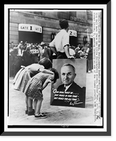 Two sisters Esther and Louisa Page looking intently at a Truman poster outside Convention Hall in Philadelphia, crowd in background, Vintage Wall Art