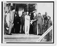 President Tolbert with other men at public entrance to the executive mansion, Monrovia, Liberia, Antique Print