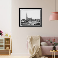 Historic Framed Print, [View of Ulm, Germany, with cathedral and churches in background],  17-7/8" x 21-7/8"