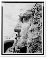 Workmen on face of Geo. Washington, Mt. Rushmore, Vintage Wall Art