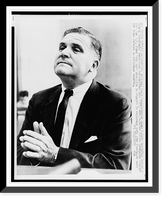 Historic Framed Print, [James E. Webb, half-length portrait, facing left, testifying before the Senate Government Operations subcommittee],  17-7/8" x 21-7/8"