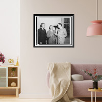 Historic Framed Print, [Laughlin Currie, being presented with a silver cigarette case by two men, on his retirement as president of the War Agencies Employees Protective Association],  17-7/8" x 21-7/8"