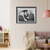 President Lyndon B. Johnson (right) gives pen used to sign bill creating HUD to Robert C. Weaver, as Henry Helstoski (center) looks on, Antique Wall Art