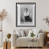 Maud Ballington Booth, half-length portrait, standing behind chair, facing front, Vintage Poster