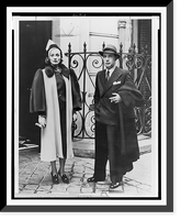 Historic Framed Print, [Erich Maria Remarque with Marlene Dietrich, full-length portrait, during stroll in Paris],  17-7/8" x 21-7/8"