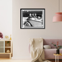President Calvin Coolidge, Mrs. Coolidge, and John Coolidge in their car driving through Hibbing, Minnesota, during visit to the ore mines, Antique Wall Art