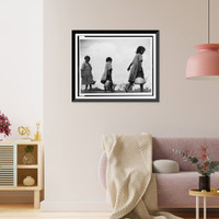 Migrant children haul water for the family, camping at the edge of desert, between jobs Classic, Vintage Print