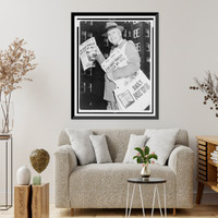 Photograph shows a man smiling broadly as he offers The News" daily newspaper for sale", Vintage Wall Art