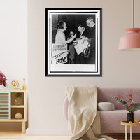 Historic Framed Print, [Betty Friedan, president of the National Organization for Women, tells reporters in the New York State Assembly lobby of the groups intention to put sex into section I of the New York constitution"",  17-7/8" x 21-7/8"