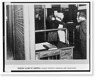 Kissing gates of America. Friend greeting emigrant just discharged, Vintage Print