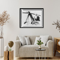 Amelia Earhart, waving, seated outside cockpit on top of an autogiro, in Los Angeles, after completing transcontinental flight, Antique Wall Art