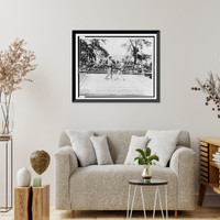 Historic Framed Print, [Two boxers in outdoor boxing ring, surrounded by audience],  17-7/8" x 21-7/8"