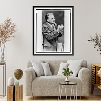 Three images of Billy Graham gesturing as he whales" in front of a near capacity crowd attending a religious rally in Madison Square Garden, New York" Classic, Historic Print