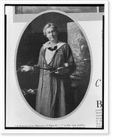 Jessie Willcox Smith, three-quarter length portrait, standing, facing front, holding palette and brushes, Historic Reproduction
