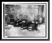 Re-enactment of the St. Valentine's Day massacre from the film The St. Valentine's Day Massacre", showing bodies of gangsters", Vintage Print